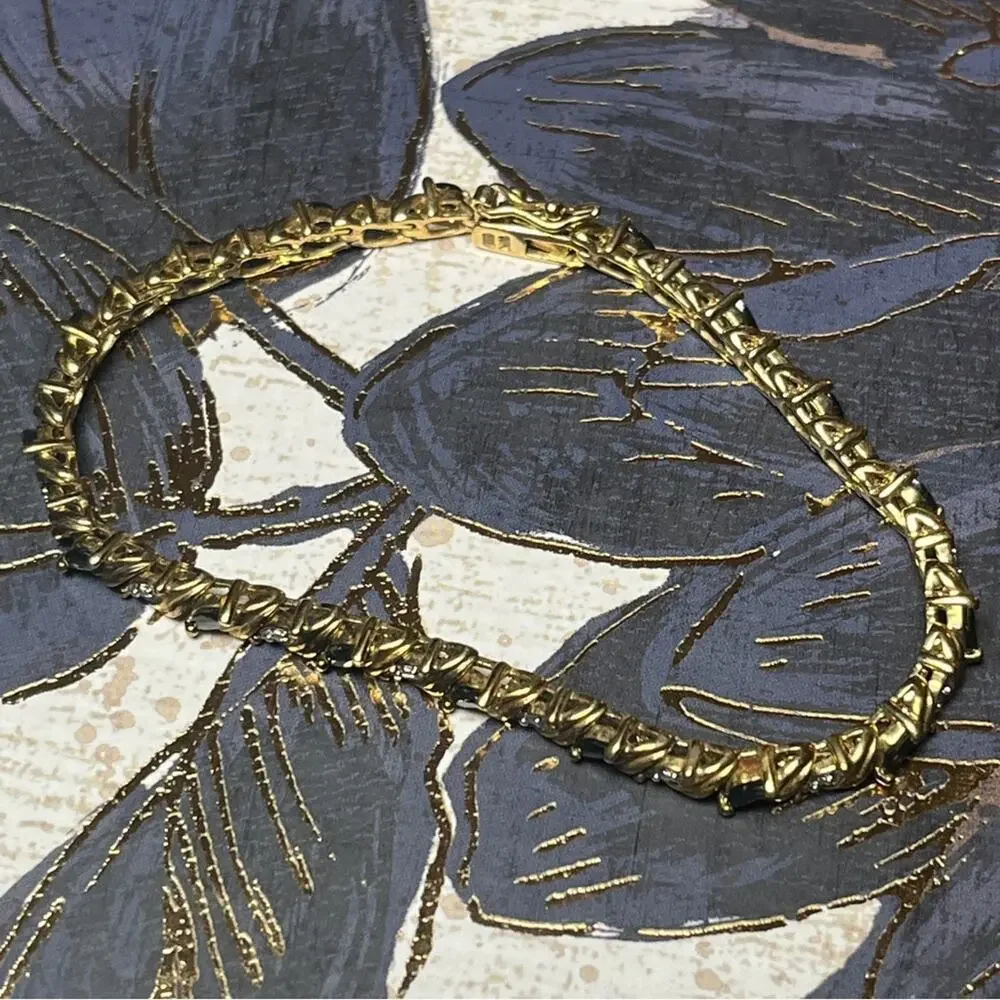 Vintage 80s Gold Vermeil and 925 Sterling Silver Faux Diamond Tennis Bracelet D1